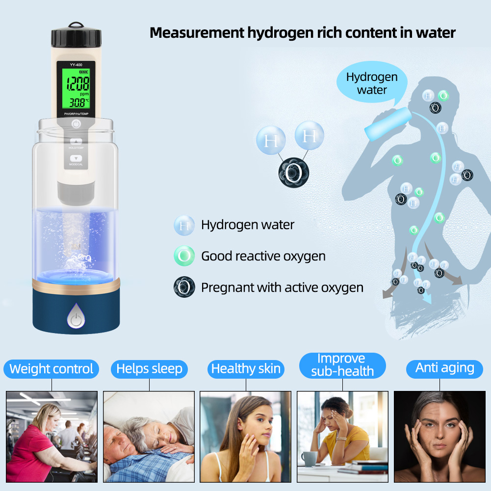 Ph Meter Digital Water Tester - Yieryi YY-400 4-in-1 digitales PH-ORP-H2-TEMP-Messgerät, Wasserqualitätstester
